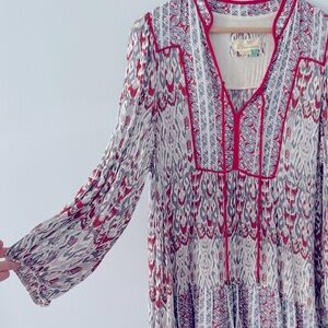 Anthropologie Red and Gray Patterned Dress